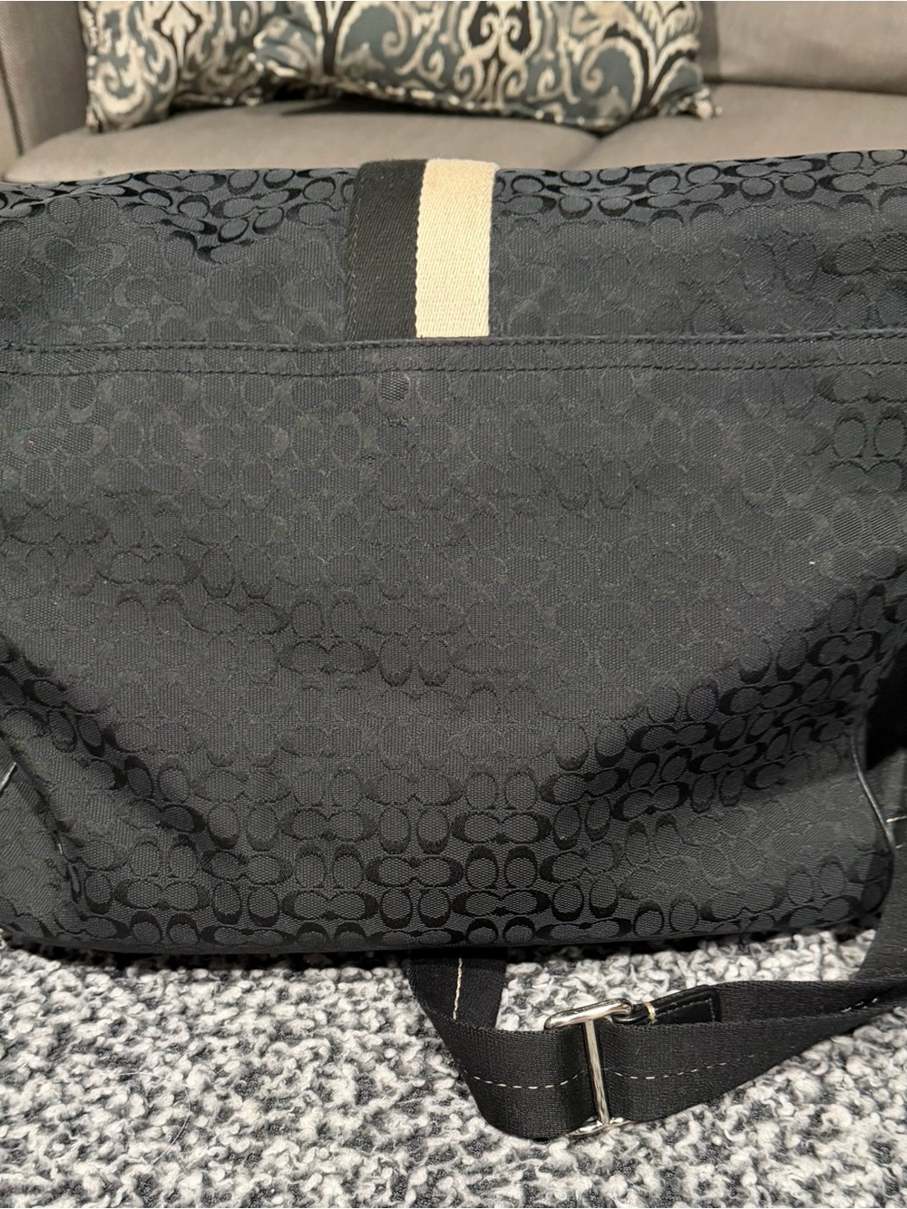 Coach Black Laptop Messenger Bag with Cream Center Stripe - Picture 2 of 3